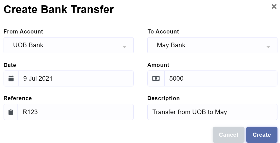 Banking > Bank Transfer > Create Bank Transfer